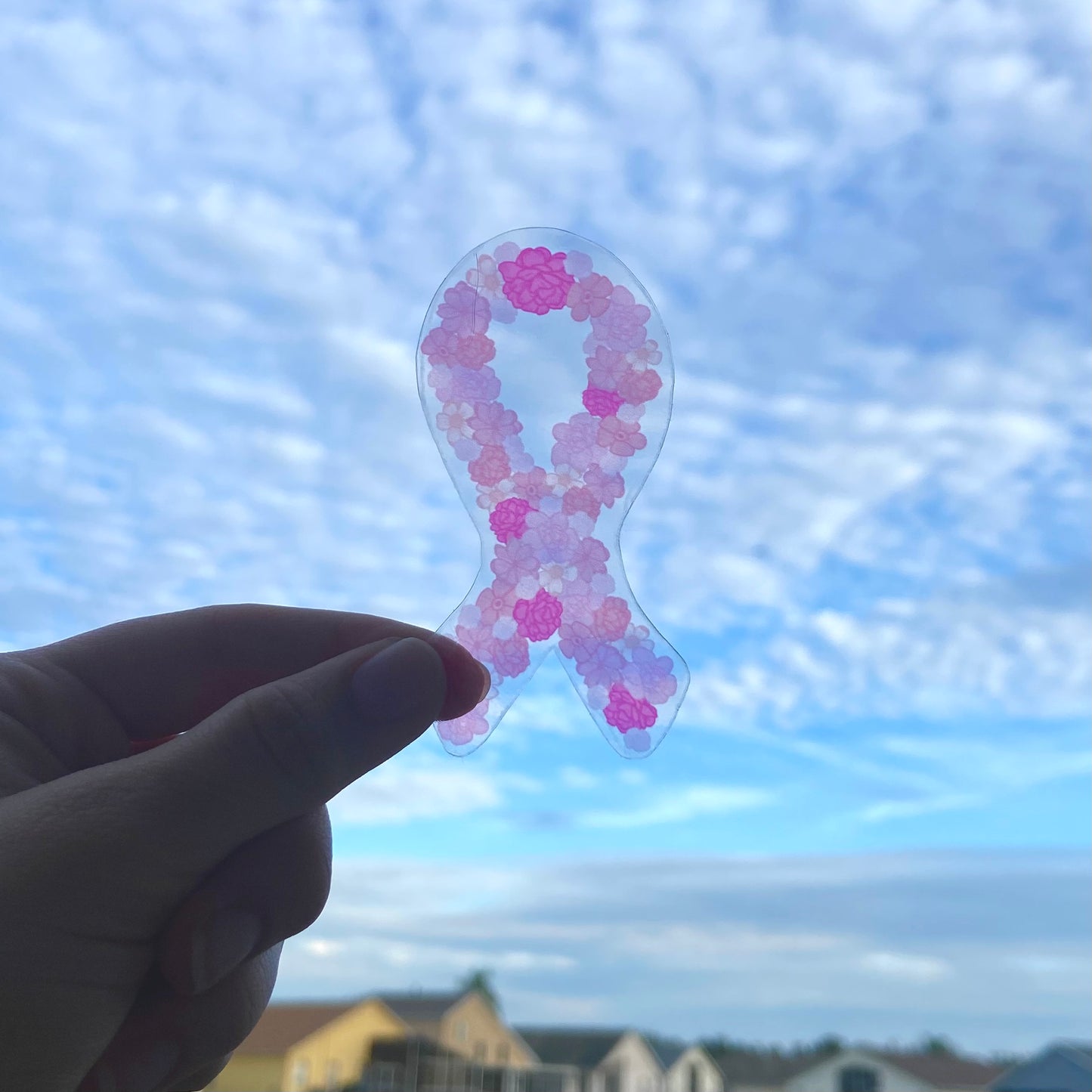 Transparent Breast Cancer Flower Ribbon